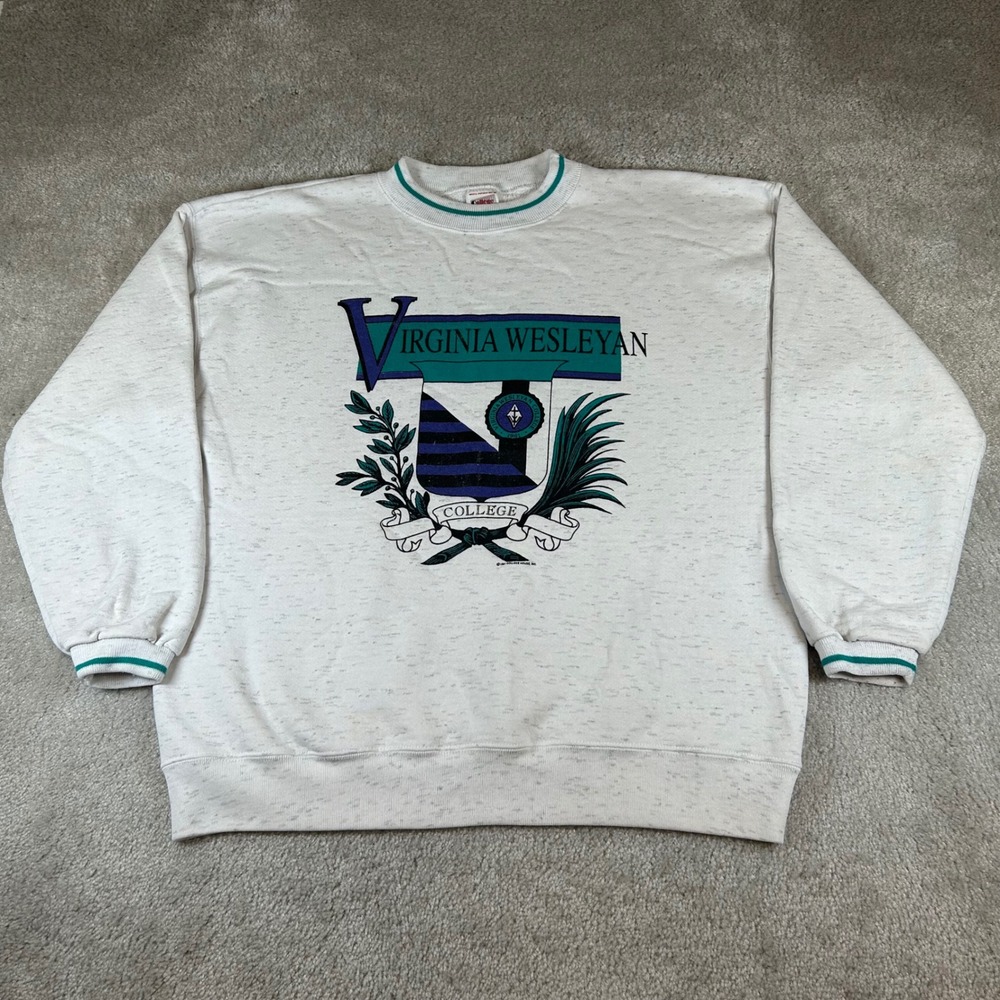 Vintage 90s College House Sweatshirt Mens XL Gray Virginia Wesleyan College USA